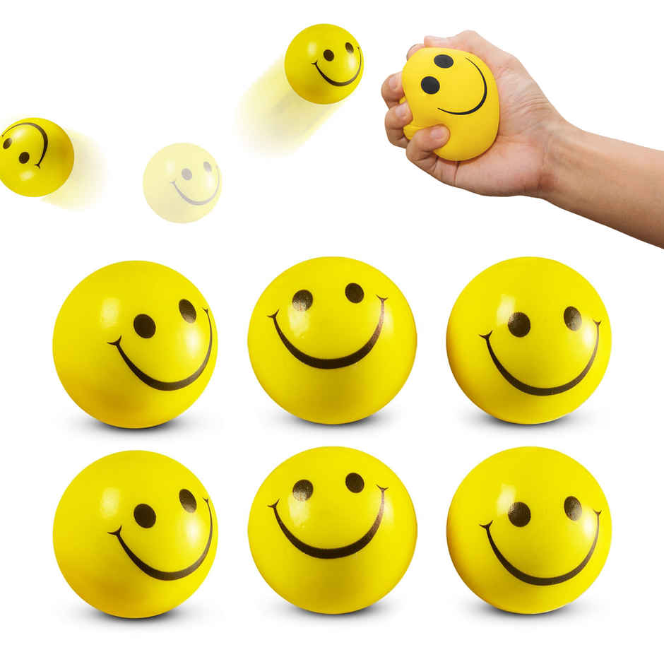 Toyshine 6 Smiley Squeeze Balls for Kids and Adults | Stress Ball
