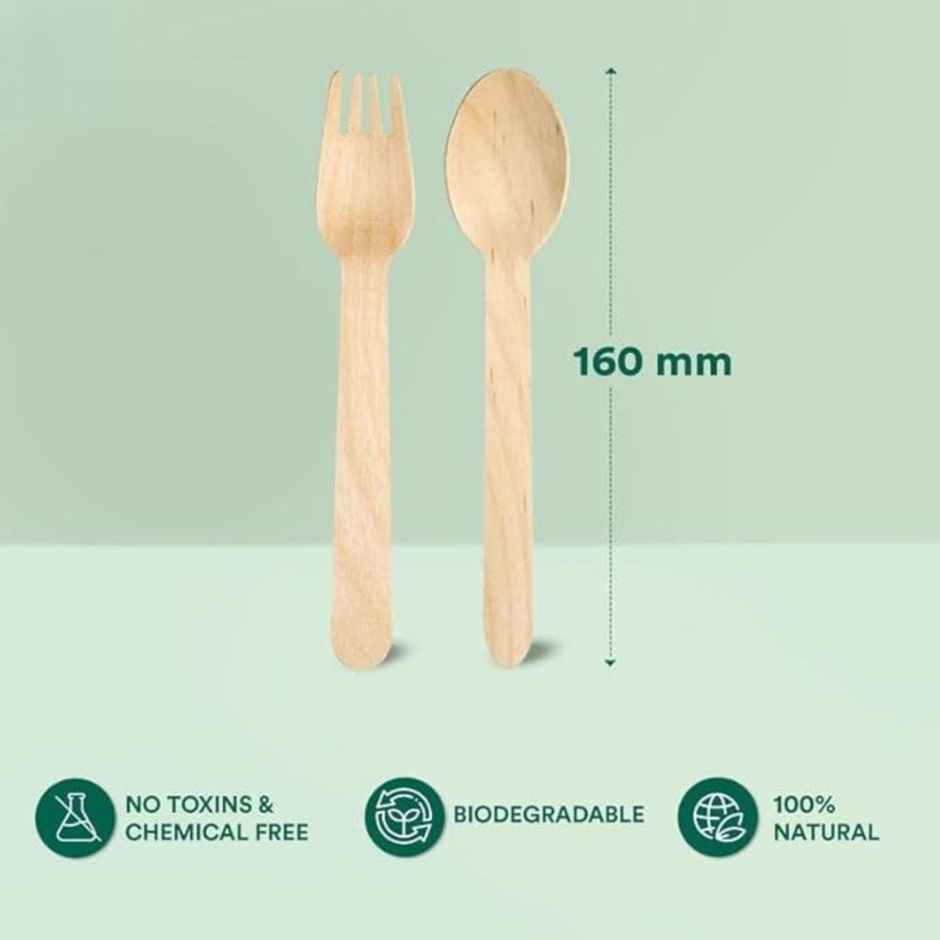 Naturepac Wooden Spoon 25 Pcs + Fork 25 Pcs Combo