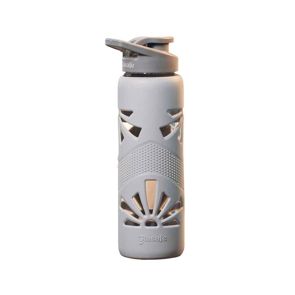 Glasafe Clear Grip Glass Bottle | Borosilicate | Silicone Sleeve | Slate | 750 ml