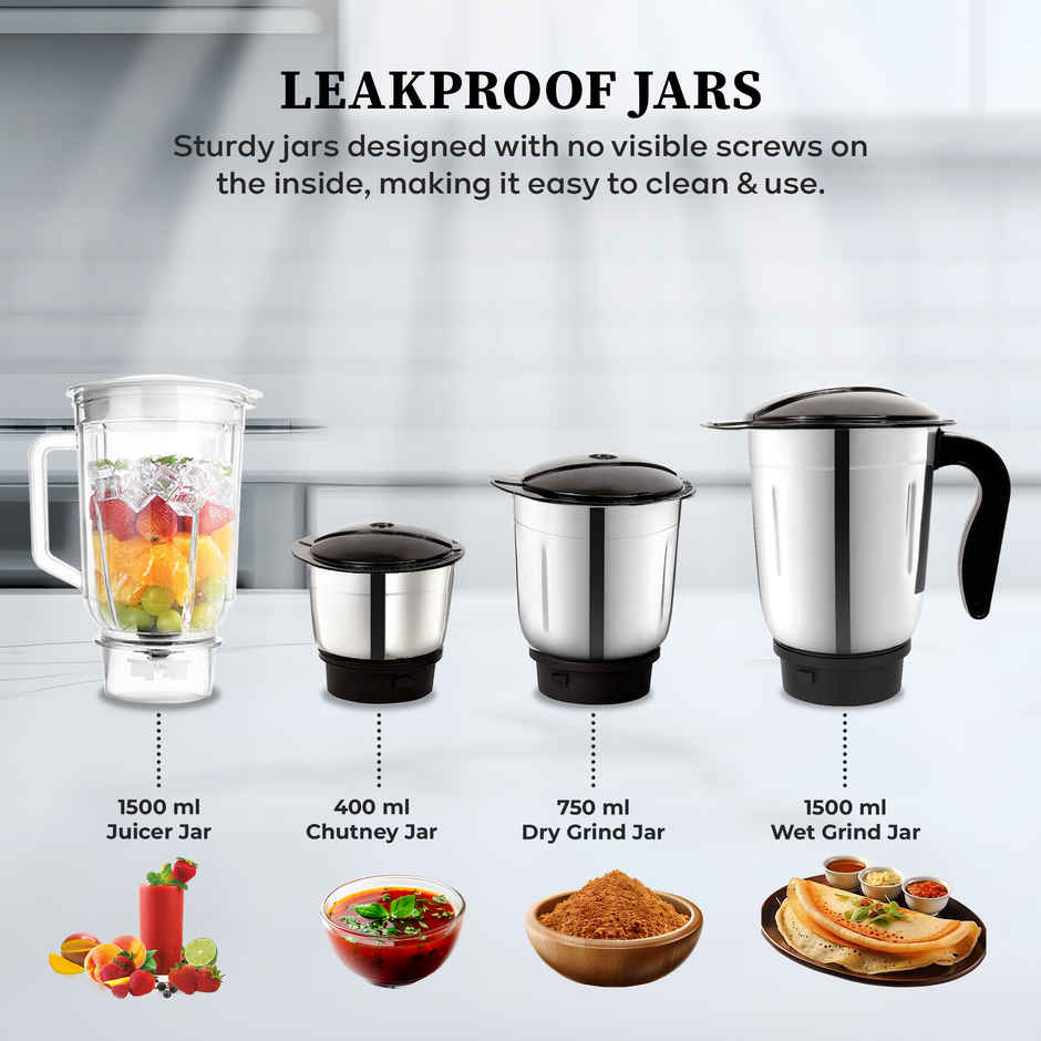 Cadlec JarGenie 4 Jar 750W Mixer Grinder | Juicer | Blender | ABS Body | Black