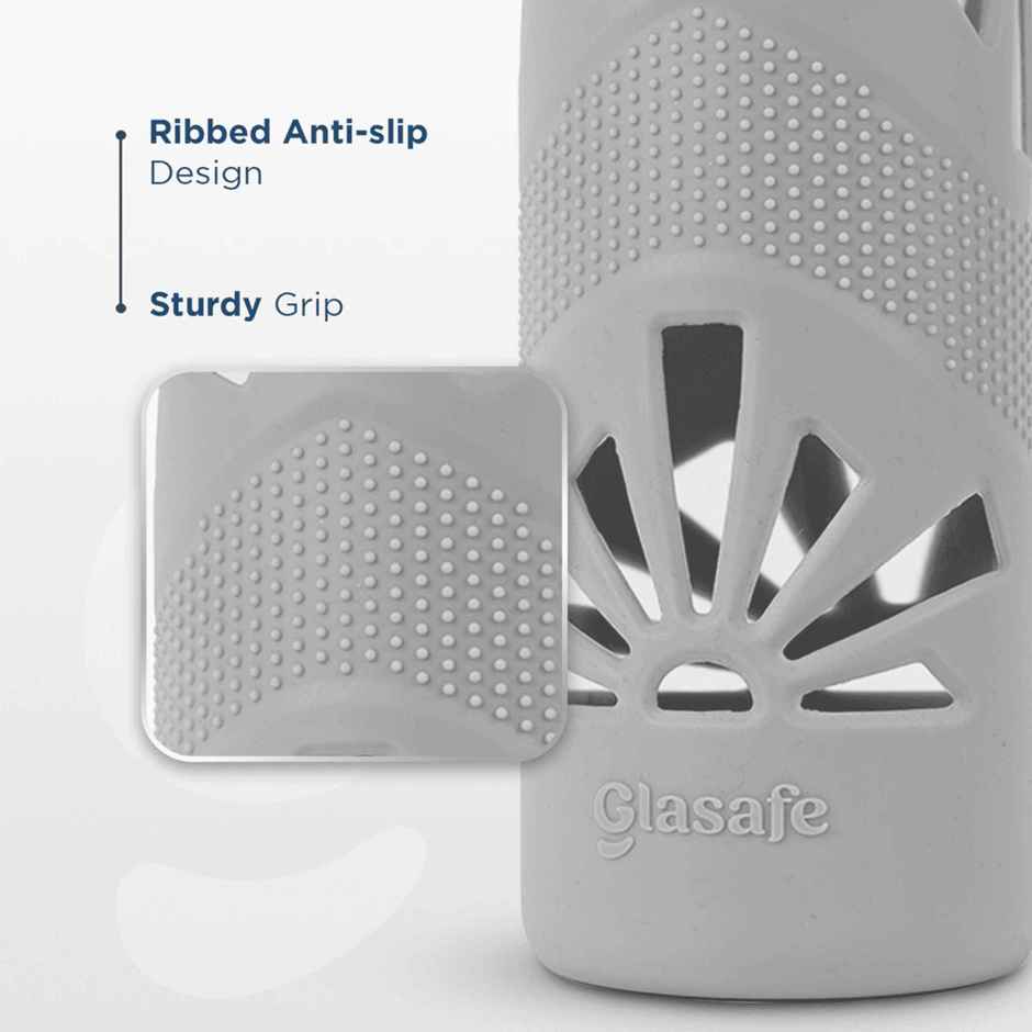 Glasafe Clear Grip Glass Bottle | Borosilicate | Silicone Sleeve | Slate | 750 ml