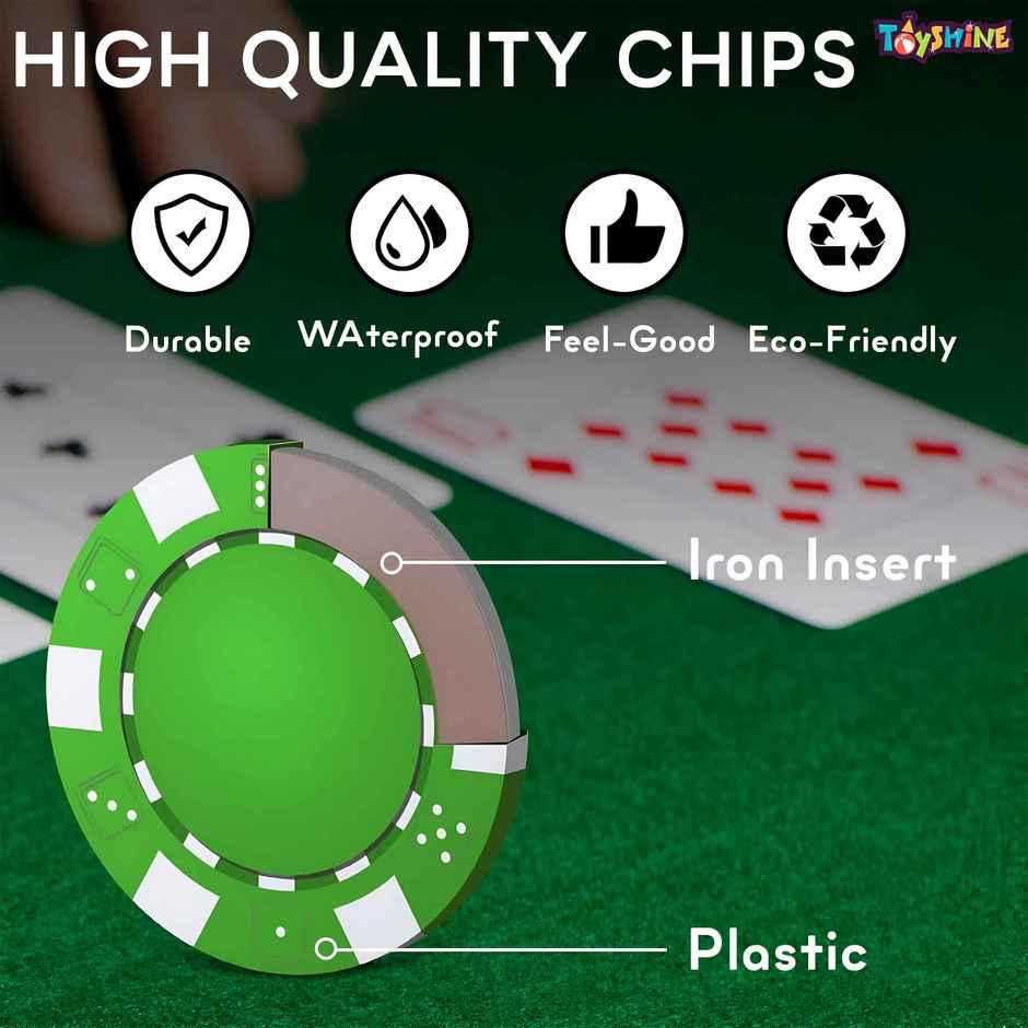 Toyshine Casino Style Poker Chips Set with, 2 Decks of Cards, 1 Dealer Button | 200 Chip set