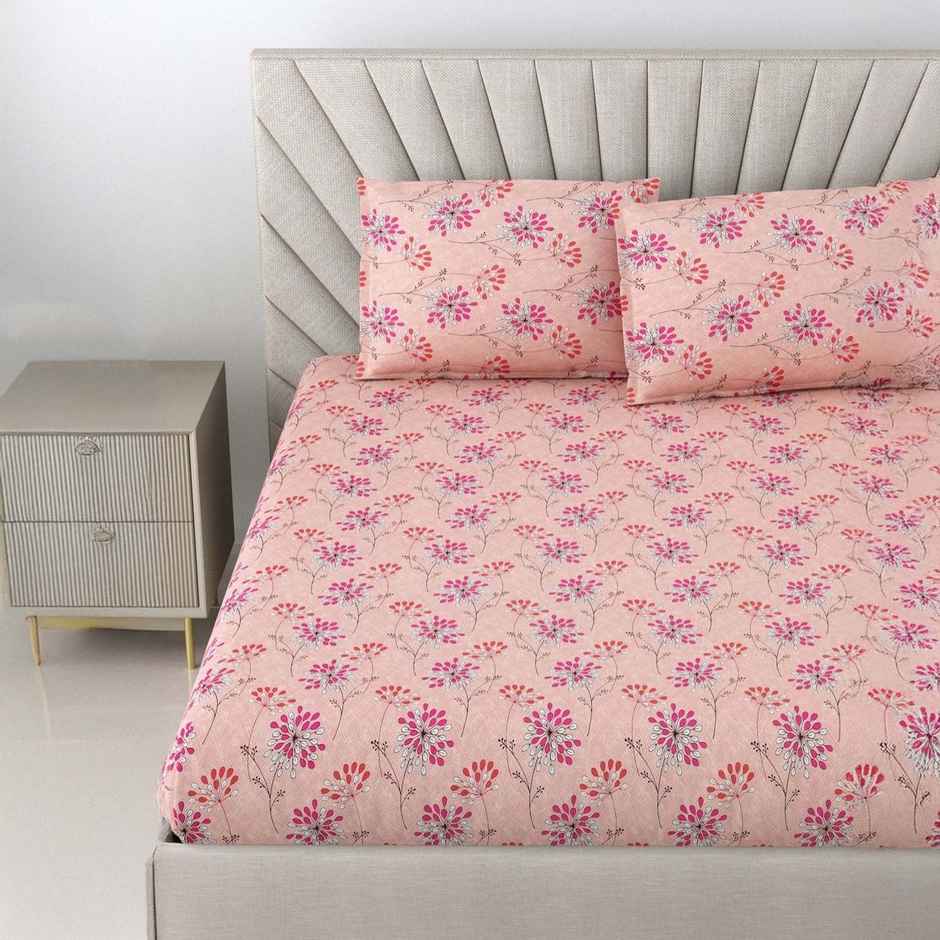 Bombay Dyeing Epigram 120 TC 100% Cotton Red Super King Size Bedsheet with 2 Pillow Covers