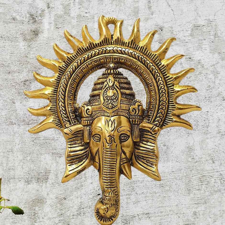 Ganesh Ji with Surya Mukut Wall Hanging in Gold Polish | Devnidhi
