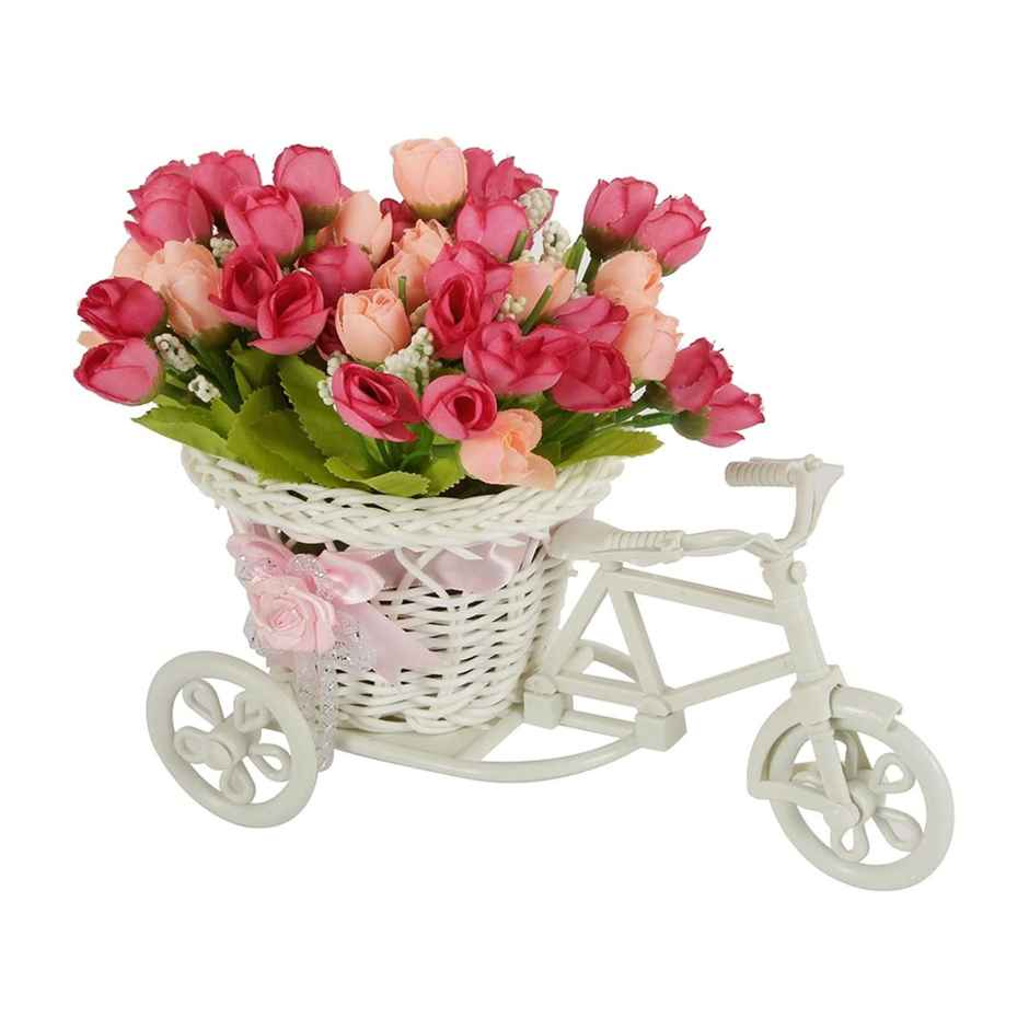 Tied Ribbons Artificial Peony Flowers With Cycle Vase