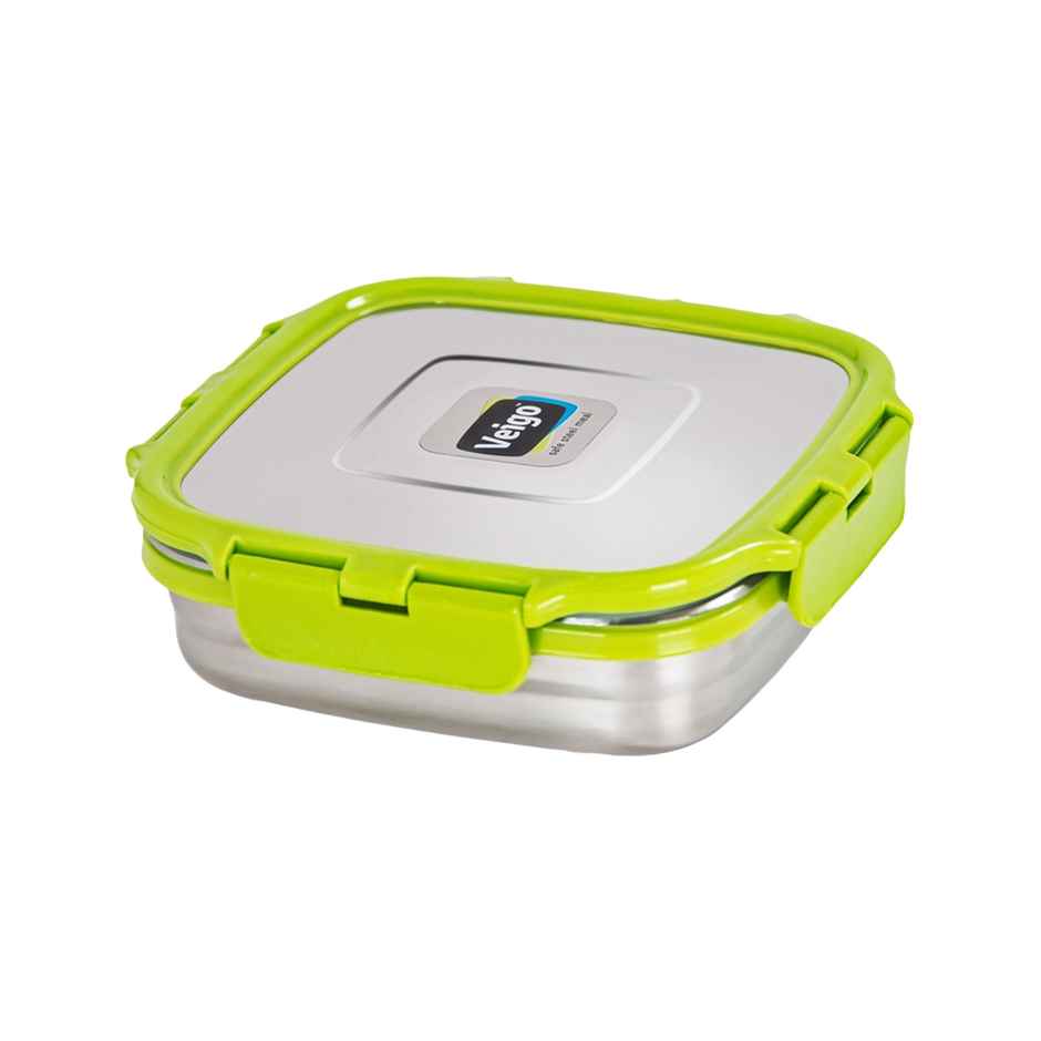 Veigo Sandwich - Stainless Steel Leak Proof Tiffin Box (630 ml) Compact Square Design - Green