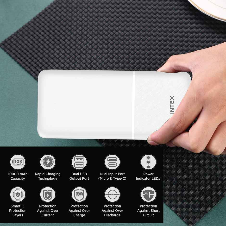 Intex 10000 mAh 12 W Power Bank (Creamy White, Lithium Polymer, Fast Charging for Mobile)