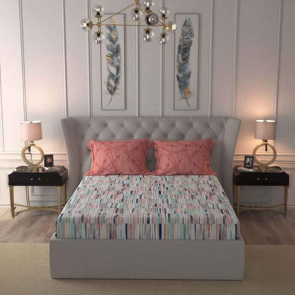 Urban Space Double 144 TC 100% Cotton Bedsheet | With 2 Pillow Covers | Stripes Pink | 96 x 89 in