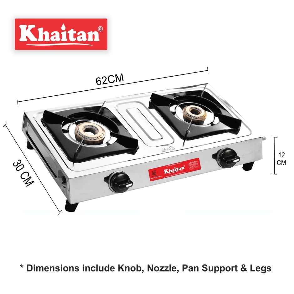 Khaitan 2 Burner Classic Stainless Steel Manual Gas Stove