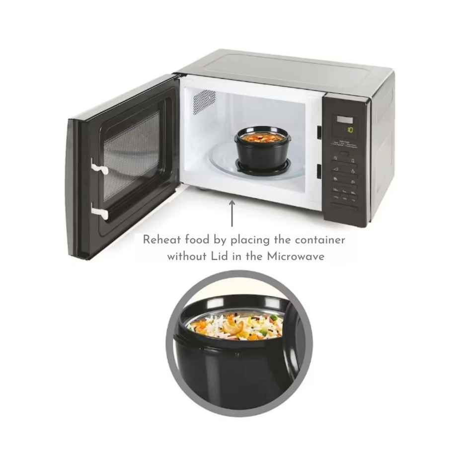 Magnus Microwave Eva 5 Lunch Box ( Black ) - 3 Containers, 1 Small Box, 1 Bottle, Cutlery Stainless