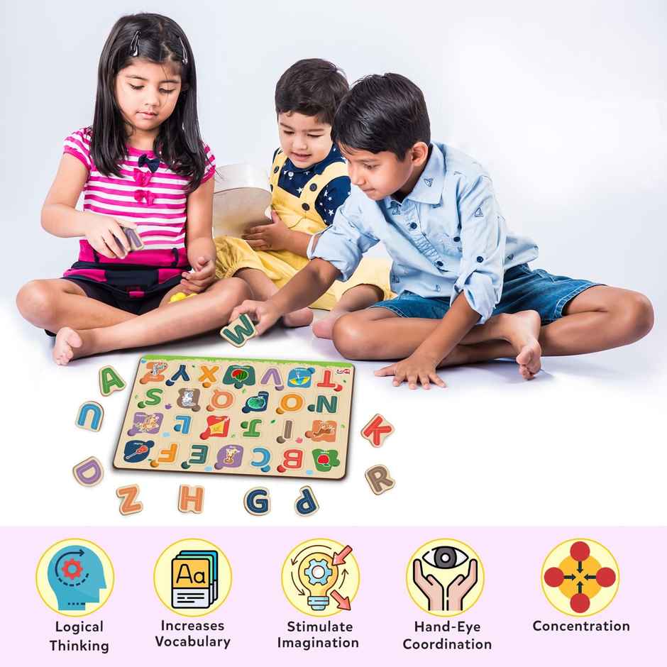 Alphabet Wooden Knob Puzzle Board For Kids With Pictures - Lb54