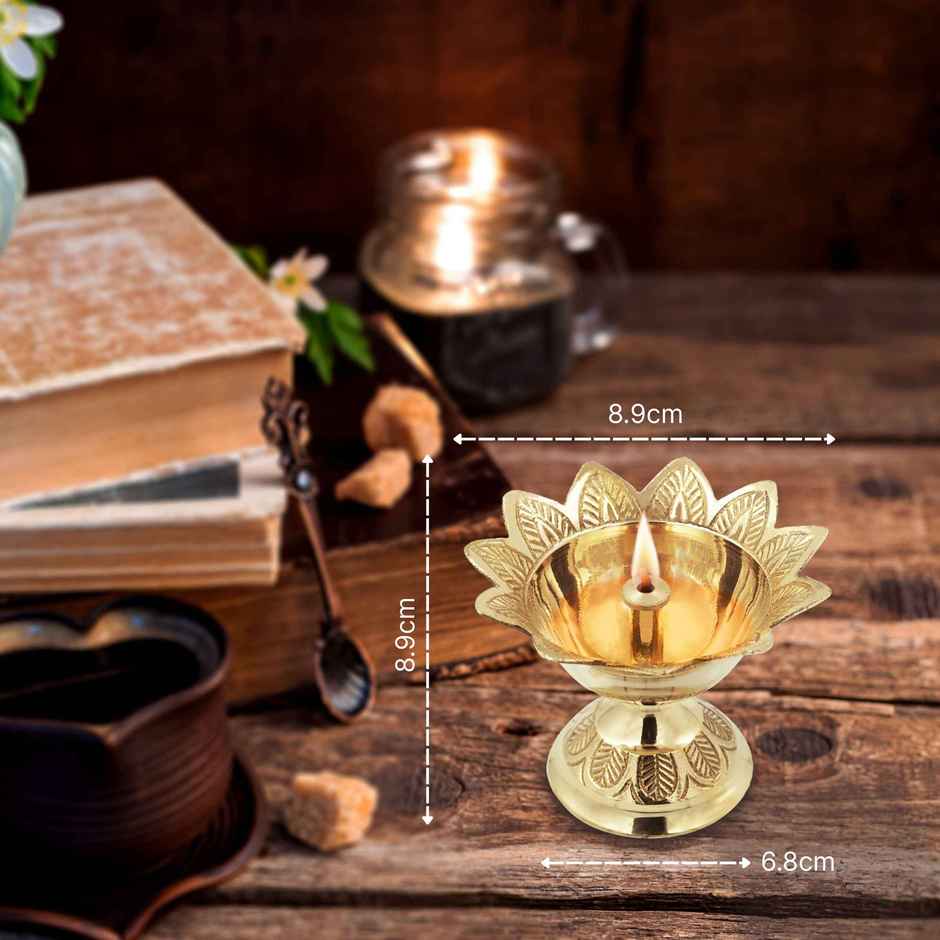 Nitya Devdas Deep Size: 4 | Golden | Traditional | Brass | Brass Diya | Shubhkart