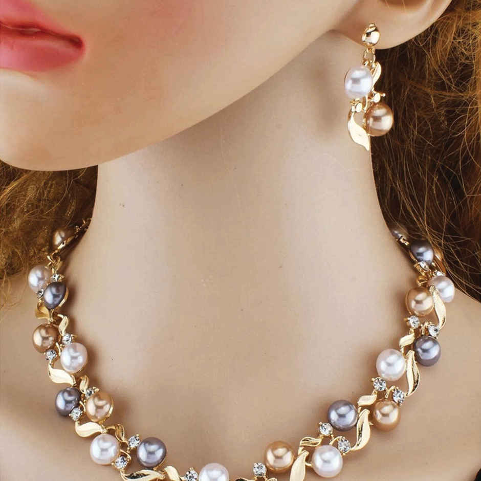 Shining Diva Fashion Latest Pearl Design Necklace Jewellery Set for Women | 11866s