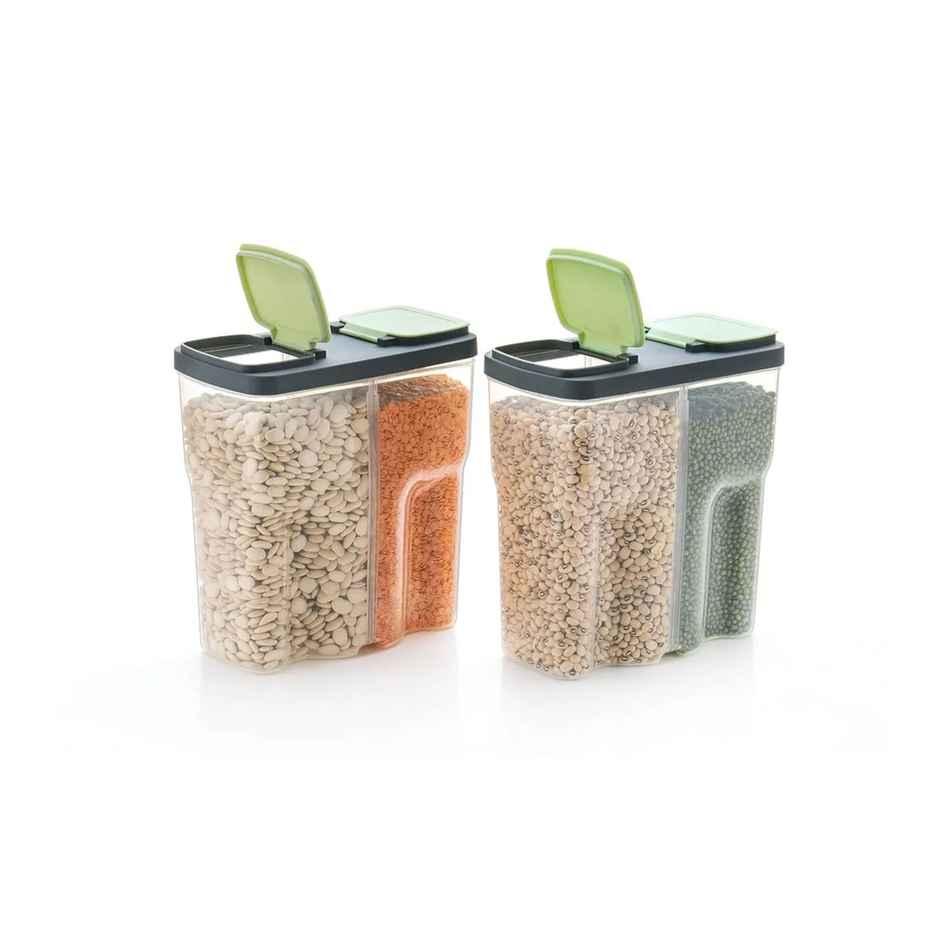 Clazkit Airtight Transparent Plastic Lock 2 Section Container Jar Pack of 1 - Black -2500ML