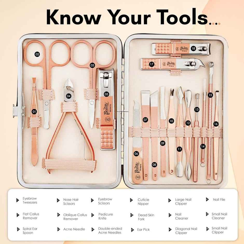 Beaute Secrets 18Piece Manicure And Pedicure Kit Nail Foot Care Tools Perfect Gift For Men Women