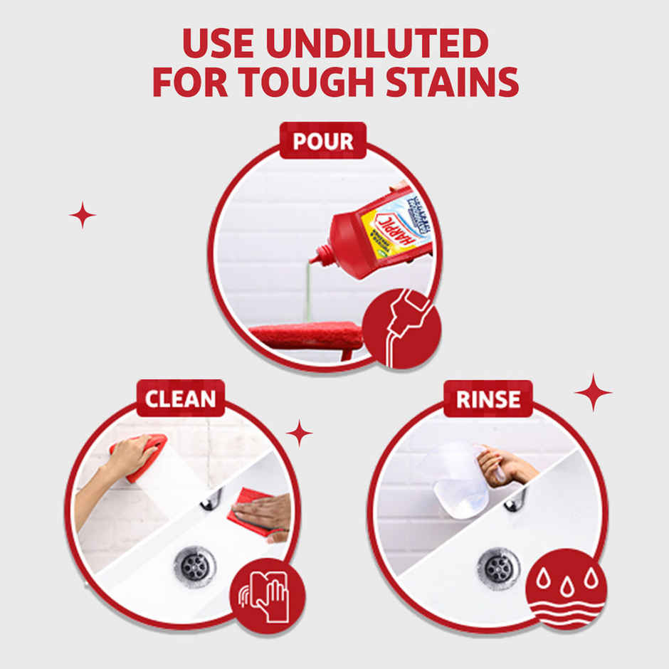 Harpic Bathroom Cleaner Liquid - Lemon, Removes Bathroom Stains(2l) & Gebi Sparkle Plus A Star Double Hockey Toilet Brush (Assorted)(1pc) Combo