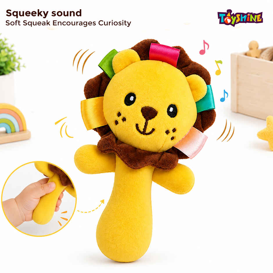 Toyshine Lion qoft Baby Rattle Plush Stuffed Animal Hand Rattle for Toddlers Girls Boys