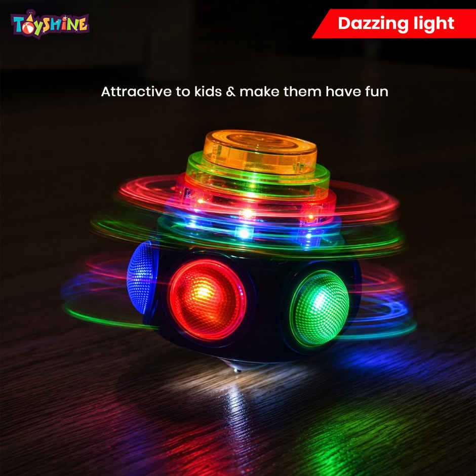 Toyshine Light-Up Musical Spin Top with LED Glow and Sound Effects, Model D (Colour May Vary)