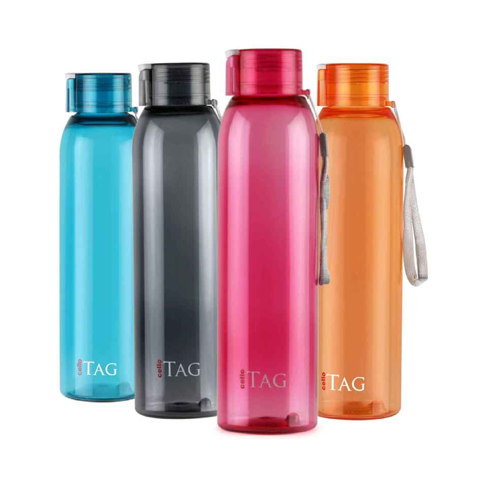 Cello Plastic My Tag PET Water Bottle, 100% Food Grade, Leak Proof and Break Proof | Assorted | 1 L