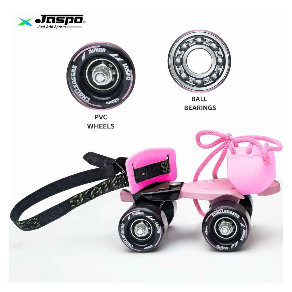 Jaspo Challenger Roller Skates for Kids (Ages 3-7), Adjustable,PVC Wheel, Perfect for Beginner Pink