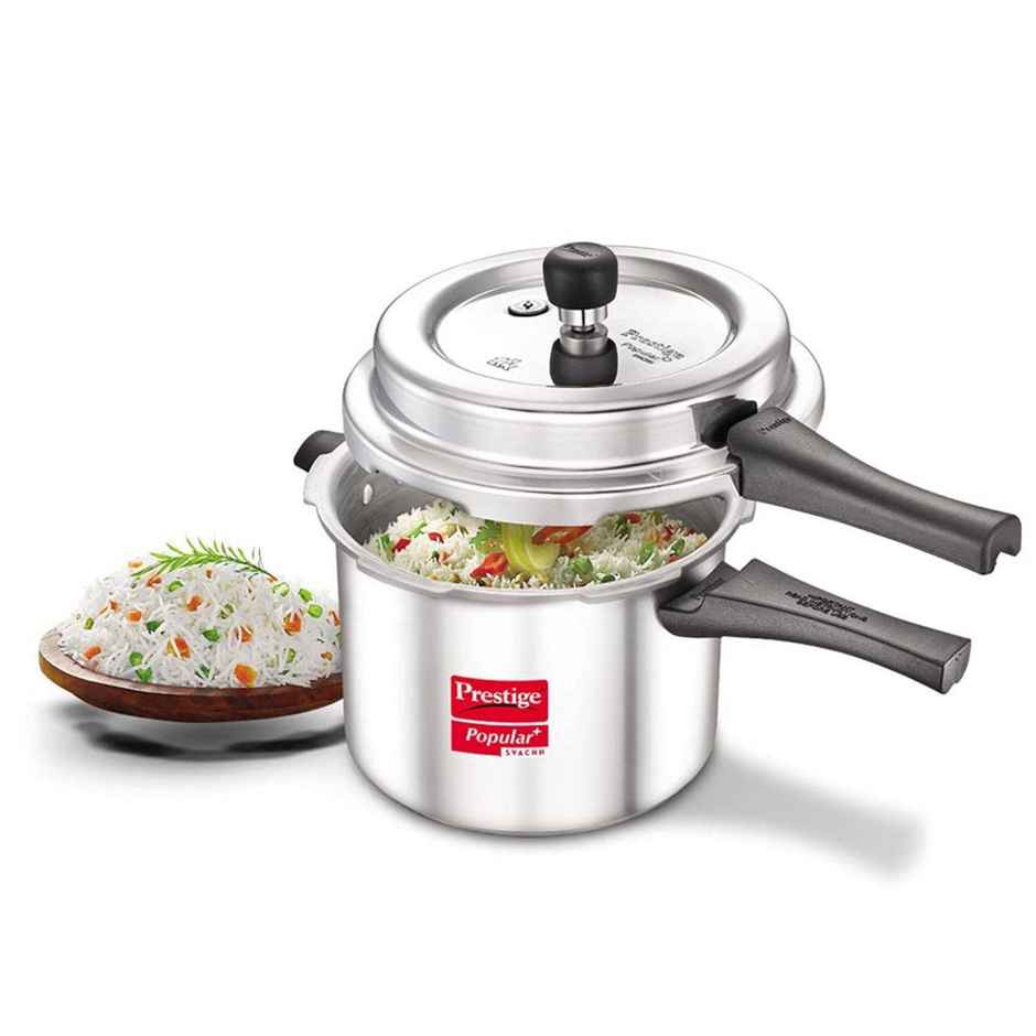Prestige Aluminium Outer Lid Popular Plus Svachh Spillage Control Pressure Cooker, 5 L (Silver)