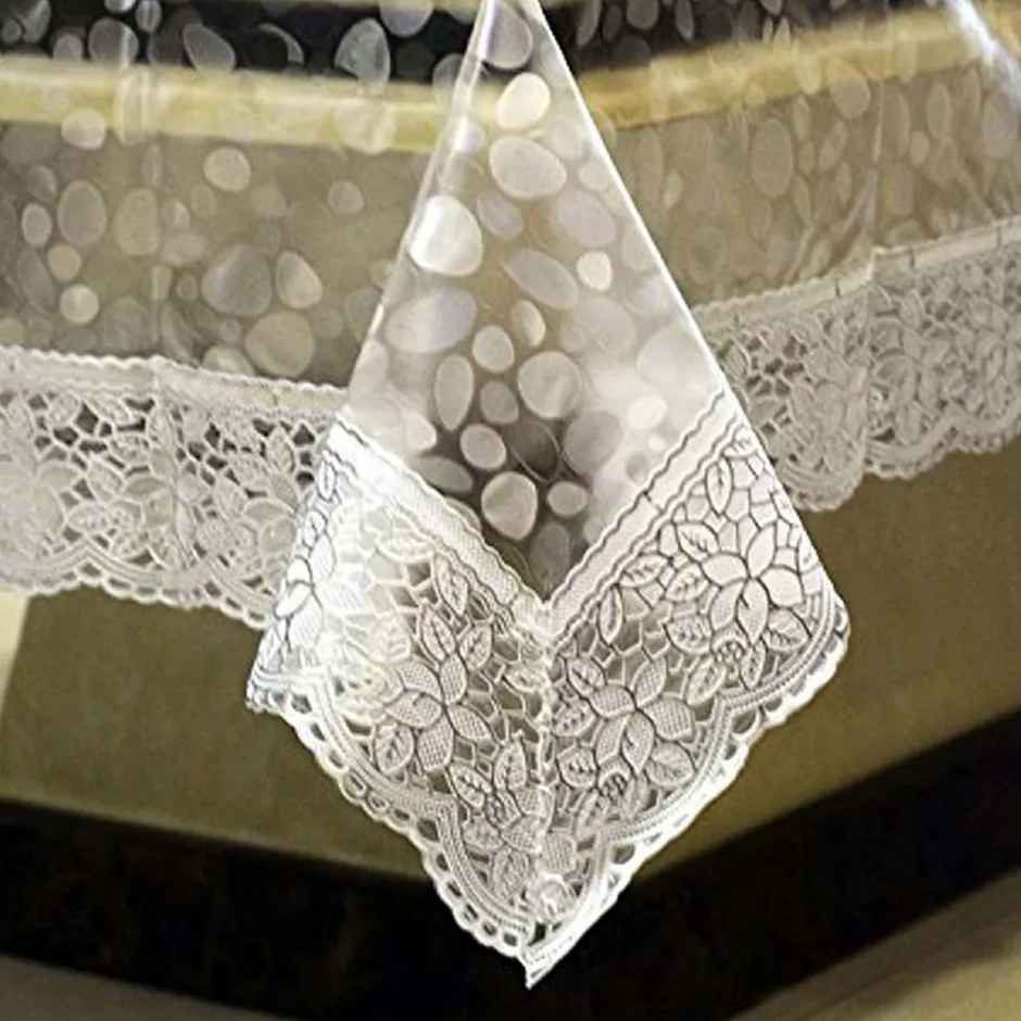 Kuber Industries PVC Table Cloth|Center Table Cover|Table Cover 4 Seater|Silver Lace 60 x 60 Inch