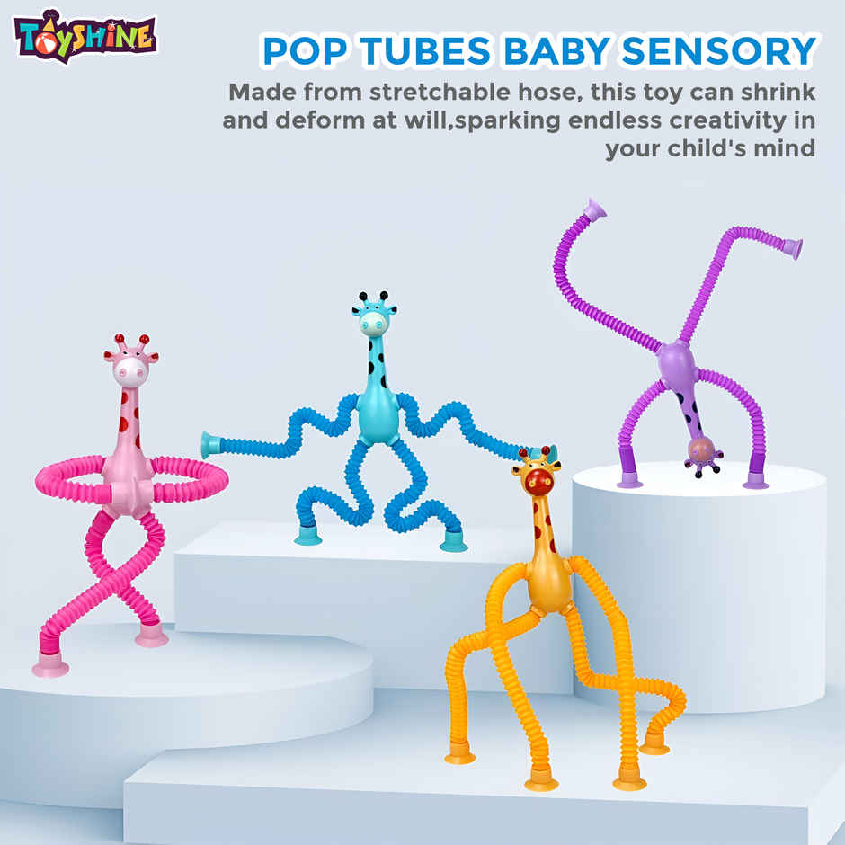 Toyshine Telescopic Suction Cup Giraffe Pop Tube Sensory Learning Toy for Kids 3+