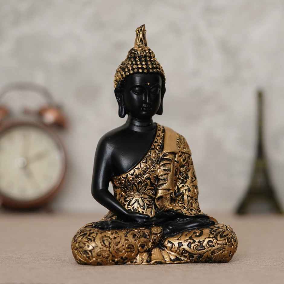 eCraftIndia Black And Golden Polyresin Handcrafted Decorative Meditating Buddha Statue