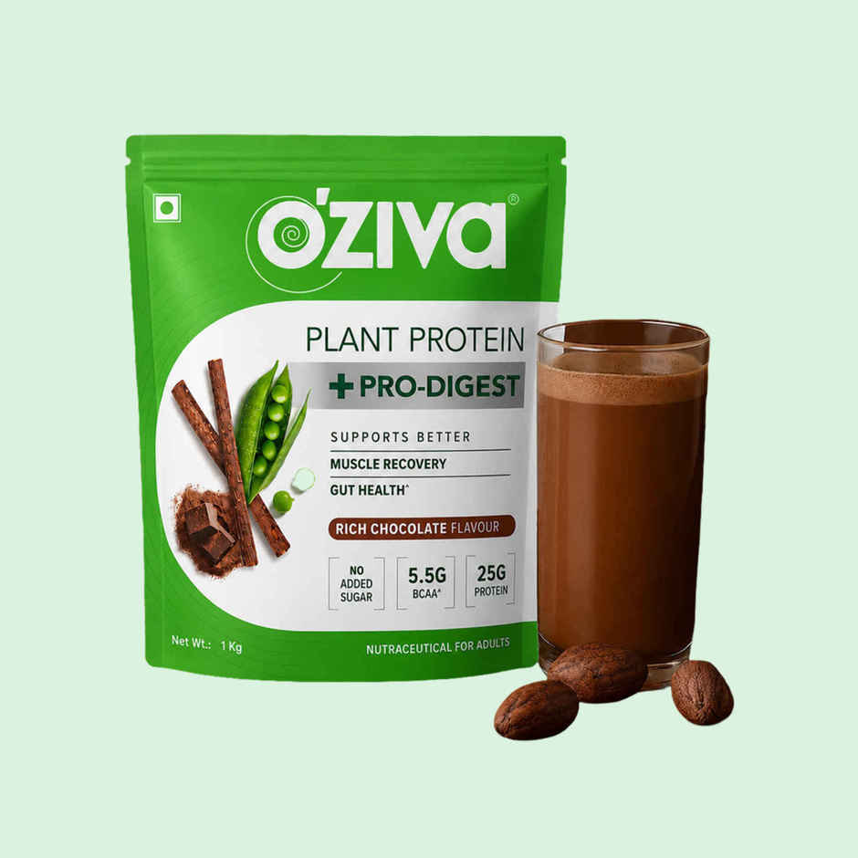 Oziva Bioactive Plant Protein Powder , 25g Protein | 5.5g Bcaa | Eaa | Sugar Free - Choclate , 1 Kg
