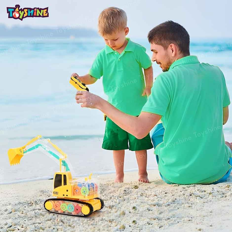 Toyshine Remote Control Transparent Excavator Toy with 3D Lights - Sound - Rechargeable Moving Gear