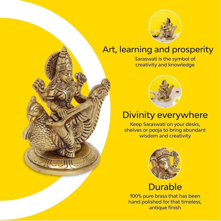 Goddess Saraswati Idol | Brass | 10club