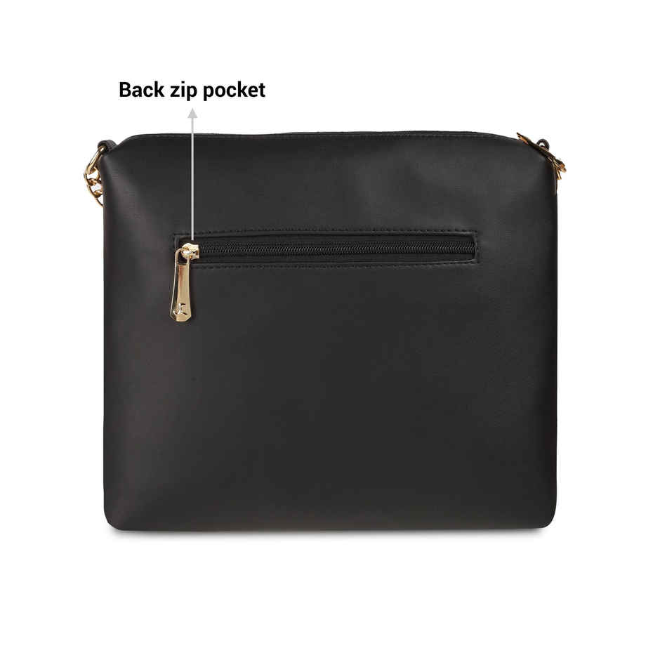 Mochi Black Synthetic Sling Bag for Women | 66-7673-11