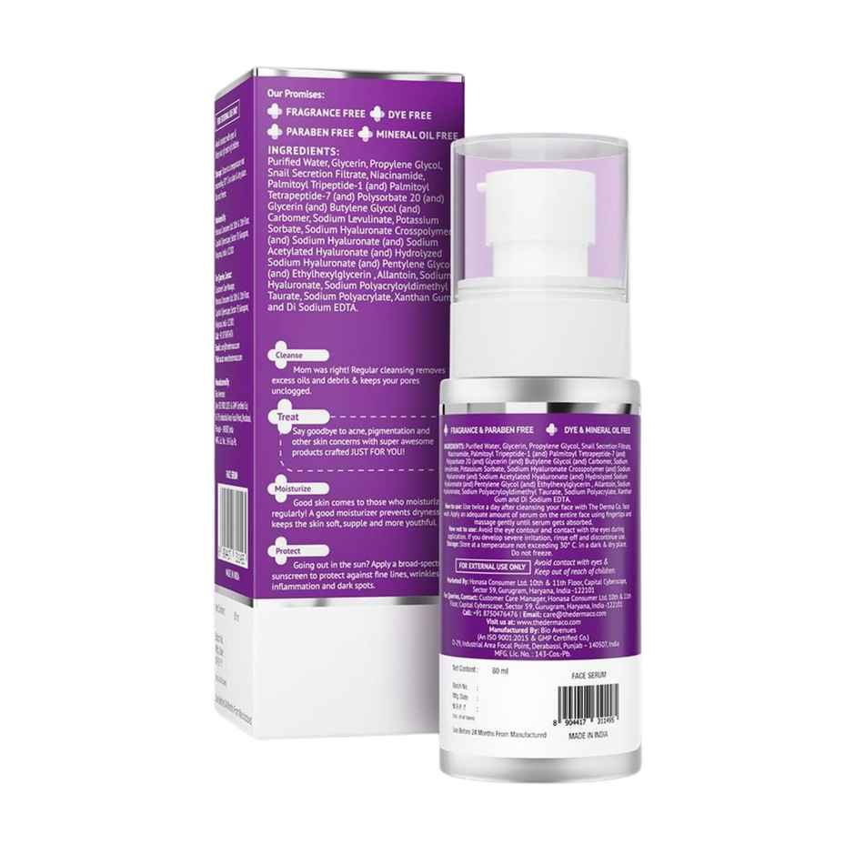 The Derma Co Snail Mucin Peptide 96 Hydrating Serum with Niacinamide & Peptide for Moisturized Skin