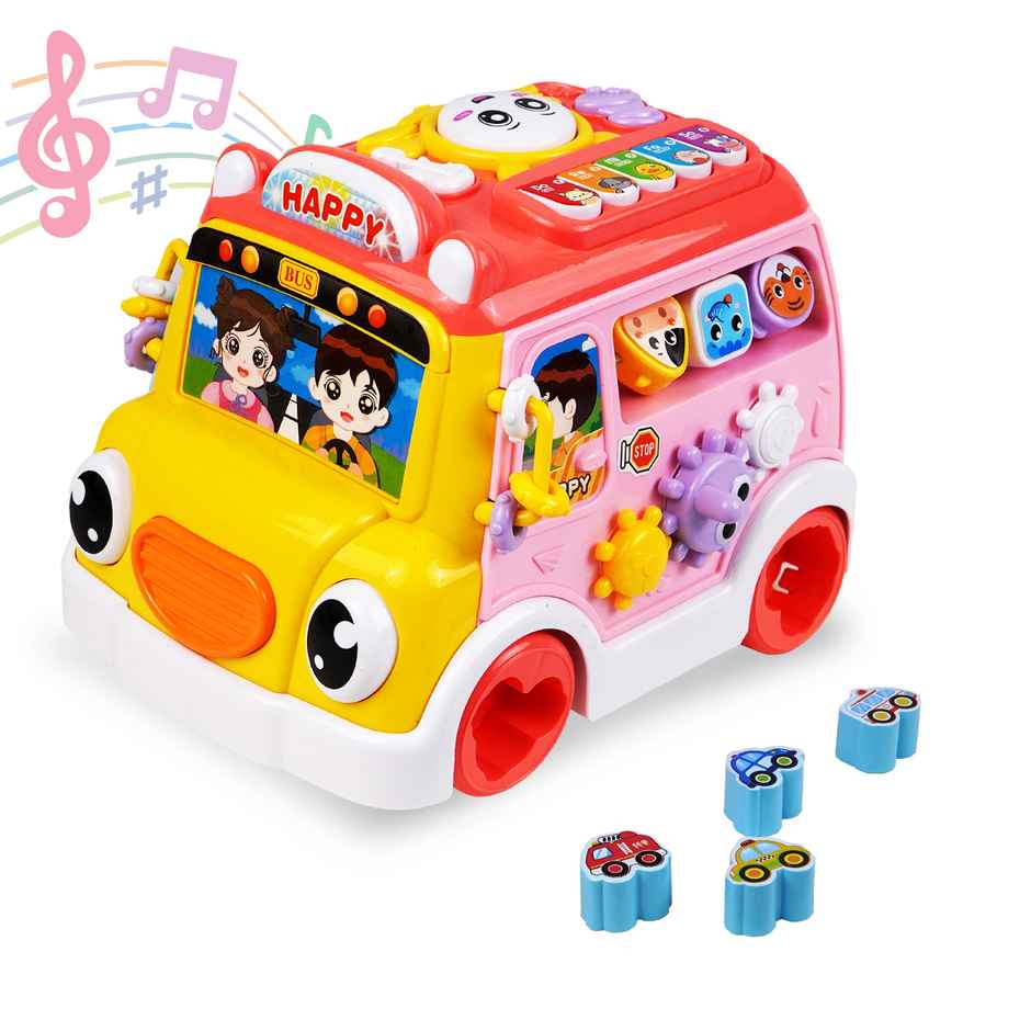 Toyshine 3-in-1 Musical Activity Bus Toy with Shape Sorter | Lights & Montessori Features