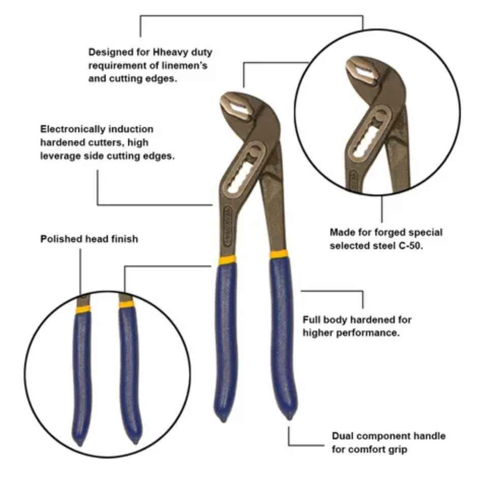 Tata Agrico Water Pump Plier with 7 Position Size Adjustment| Plumber Plier for Turning
