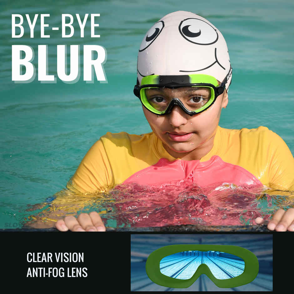 Slovic Kids Swimming Goggles - Anti-Fog, UV Protection with Adjustable Strap | Green & Black
