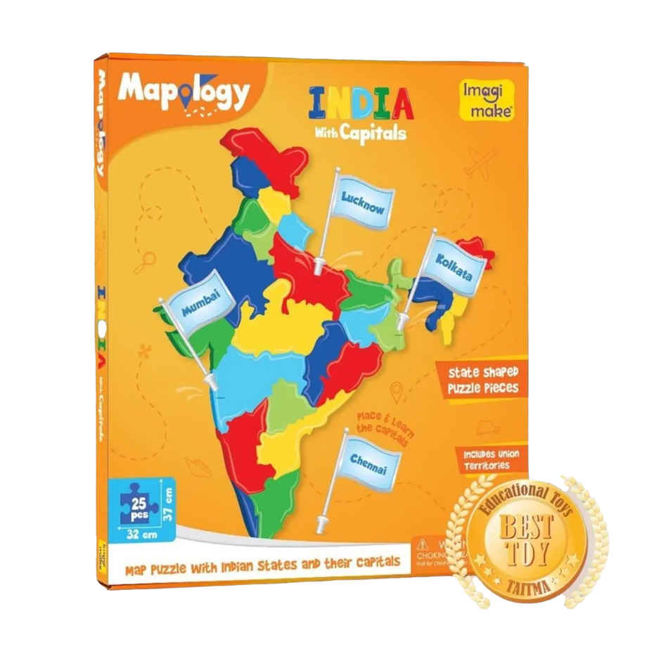Imagimake Mapology India Map With Capitals Educational Jigsaw Puzzle for Kids Gifting (5+ Years)