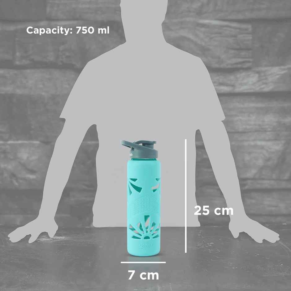 Glasafe Clear Grip Borosilicate Glass Bottle with Protective Silicone Sleeve | Mellow Mist | 750 ml
