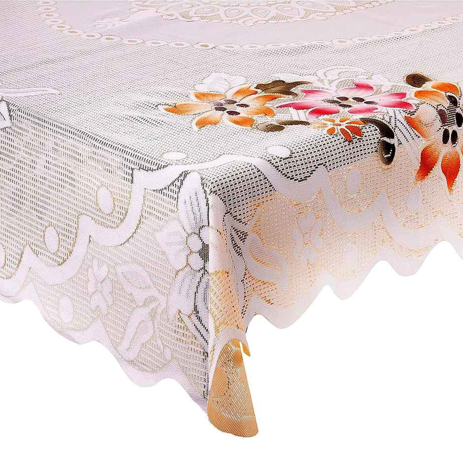 Kuber Industries Floral Cotton 6 Seater Dinning Rectangular Table Cover - Cream (CTKTC03517)