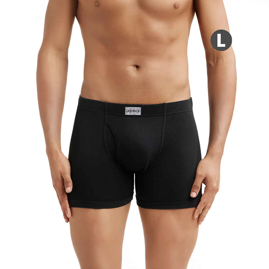 Jockey 8008 Men's Super Combed Cotton Rib Underwear Solid Boxer Brief|Concealed Waistband | Black-L