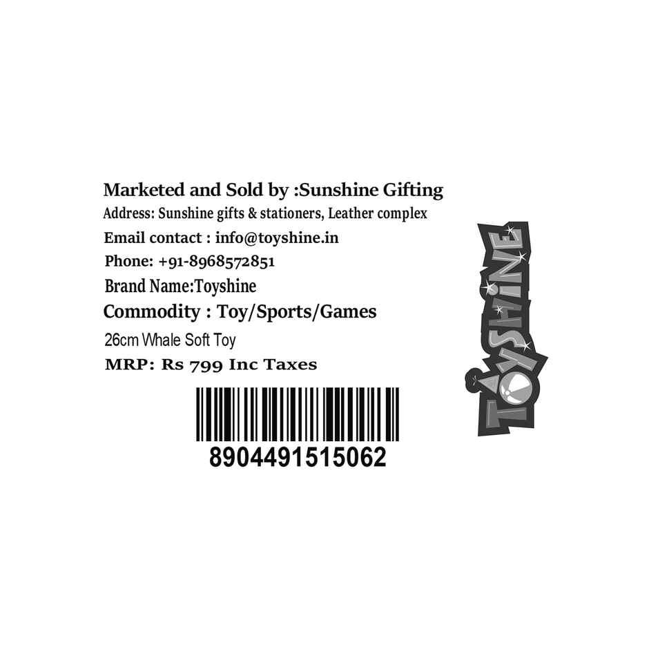 Spanker Blue Whale Soft Toy Cute Plush Whale for Kids Decor - 26 cm