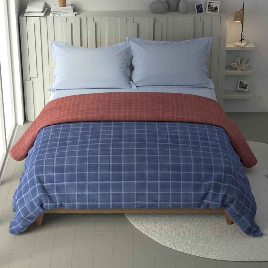 Nautica 100% Premium Cotton Fabric Comforter for All Weather | Double | Ocean Checks | Blue, Coral
