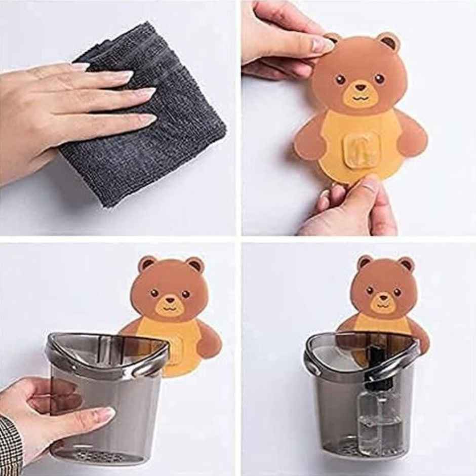 Perpetual Self-Adhesive Toothbrush Holder, 2 Pcs Teddy Bear Shaped for Bathroom Storage