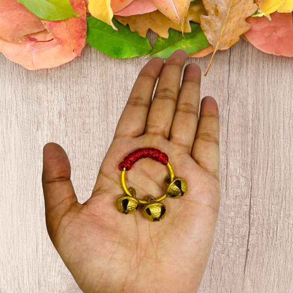 Uapan Brass Ghungroo Kadi Hand Clapping Ring Fingers, Red Pack Of 2 Pair