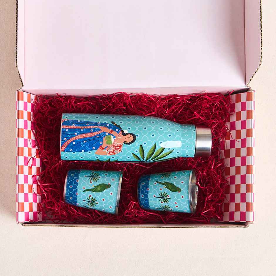 Chumbak Drinkware Set Steel Bottle with Tumbler set