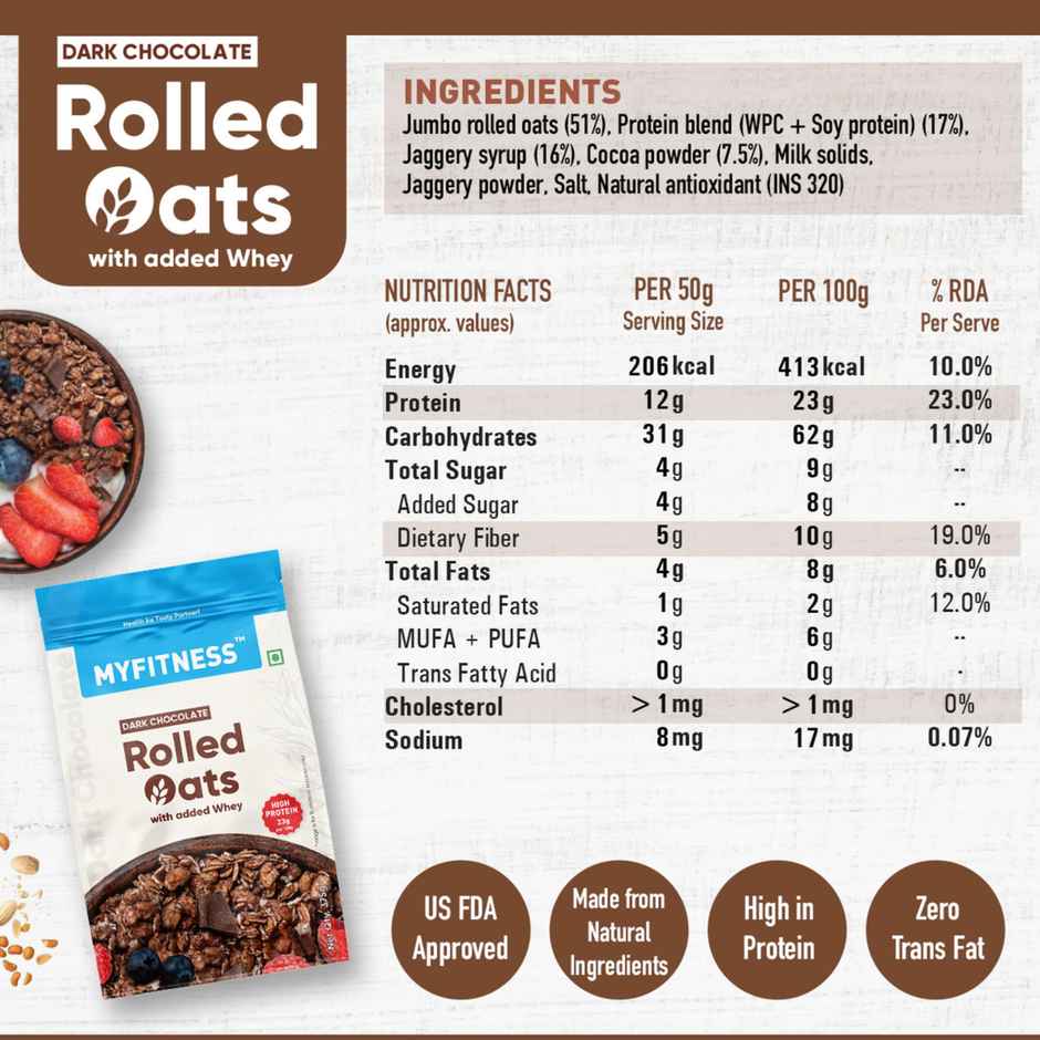 Myfitness Dark Chocolate Oats With Added Whey(375gms) & Myfitness Chocolate Peanut Butter Crunchy(510gms) Combo