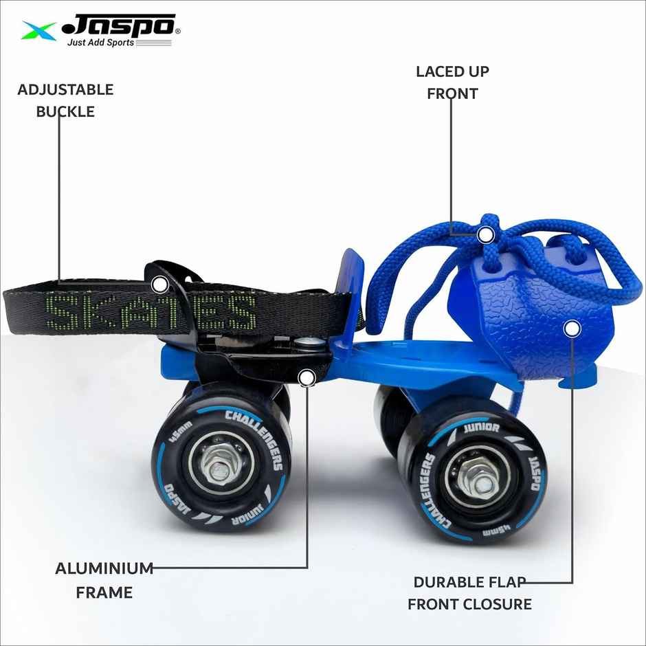 Jaspo Challenger Roller Skates for Kids (Ages 3-7), Adjustable,PVC Wheel, Perfect for Beginner Blue
