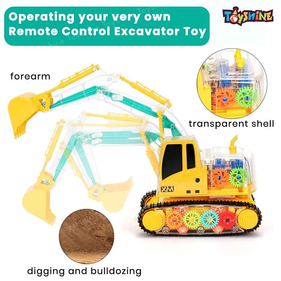 Toyshine Remote Control Transparent Excavator Toy with 3D Lights - Sound - Rechargeable Moving Gear