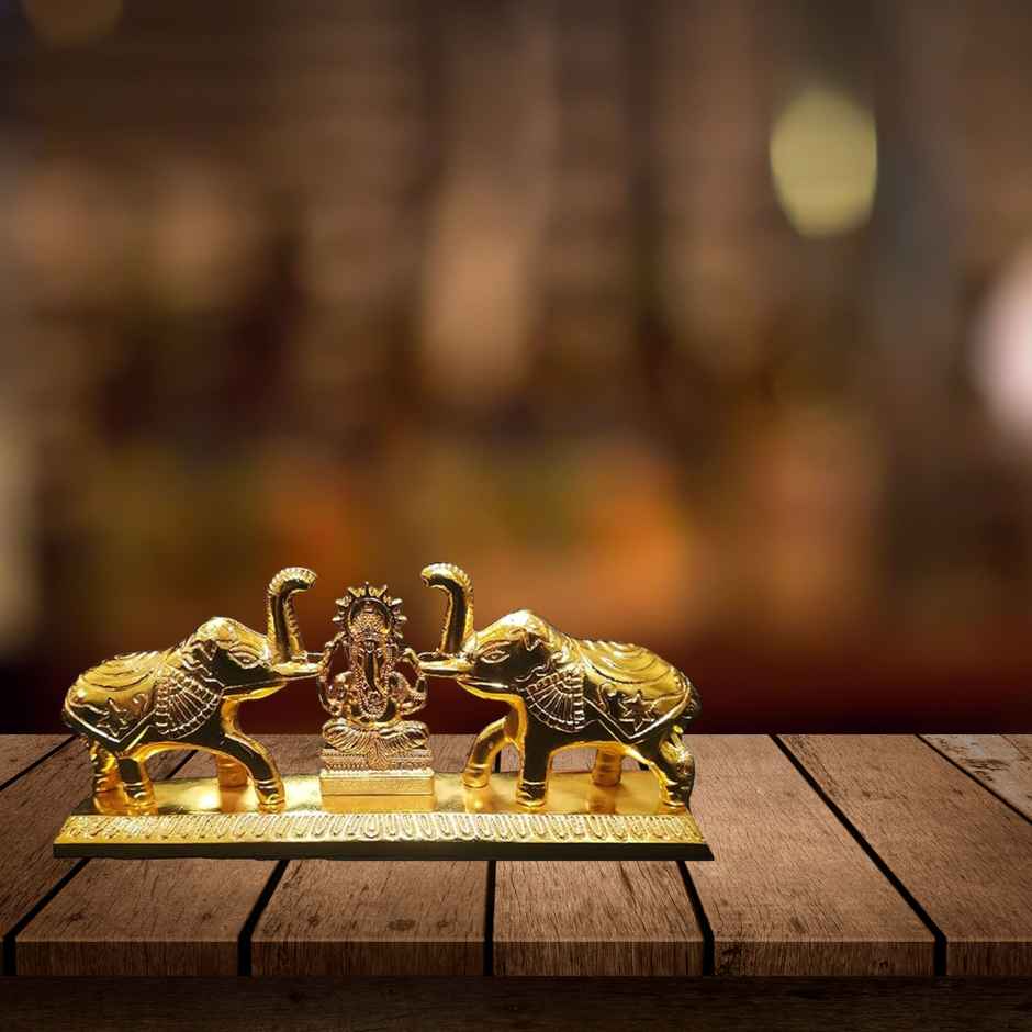 Kumkum/ Sindoor Box Double Gaj Ganesh in Gold Polish | Devnidhi