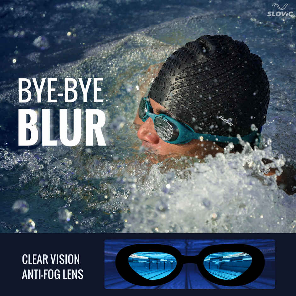 Slovic Unisex Swimming Goggles UV Protected & Anti-Fog Coated with Adjustable Straps | Dark Blue
